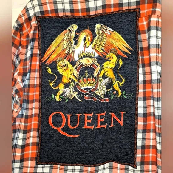 SOLD! WeQUEEN Concert Plaid Flannel Shirt Hand Crafted Upcycled Handmade - Picture 1 of 11